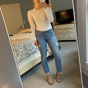 Low rise Paige distressed edge straight jean